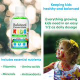 Étiquette claire Wellgenix Balanced Essentials Enfants montrant les ingrédients et le dosage.