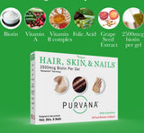 Ingrédients Purvana par Wellgenix, formule à base de biotine et extrait de raisin pour nourrir cheveux et peau.