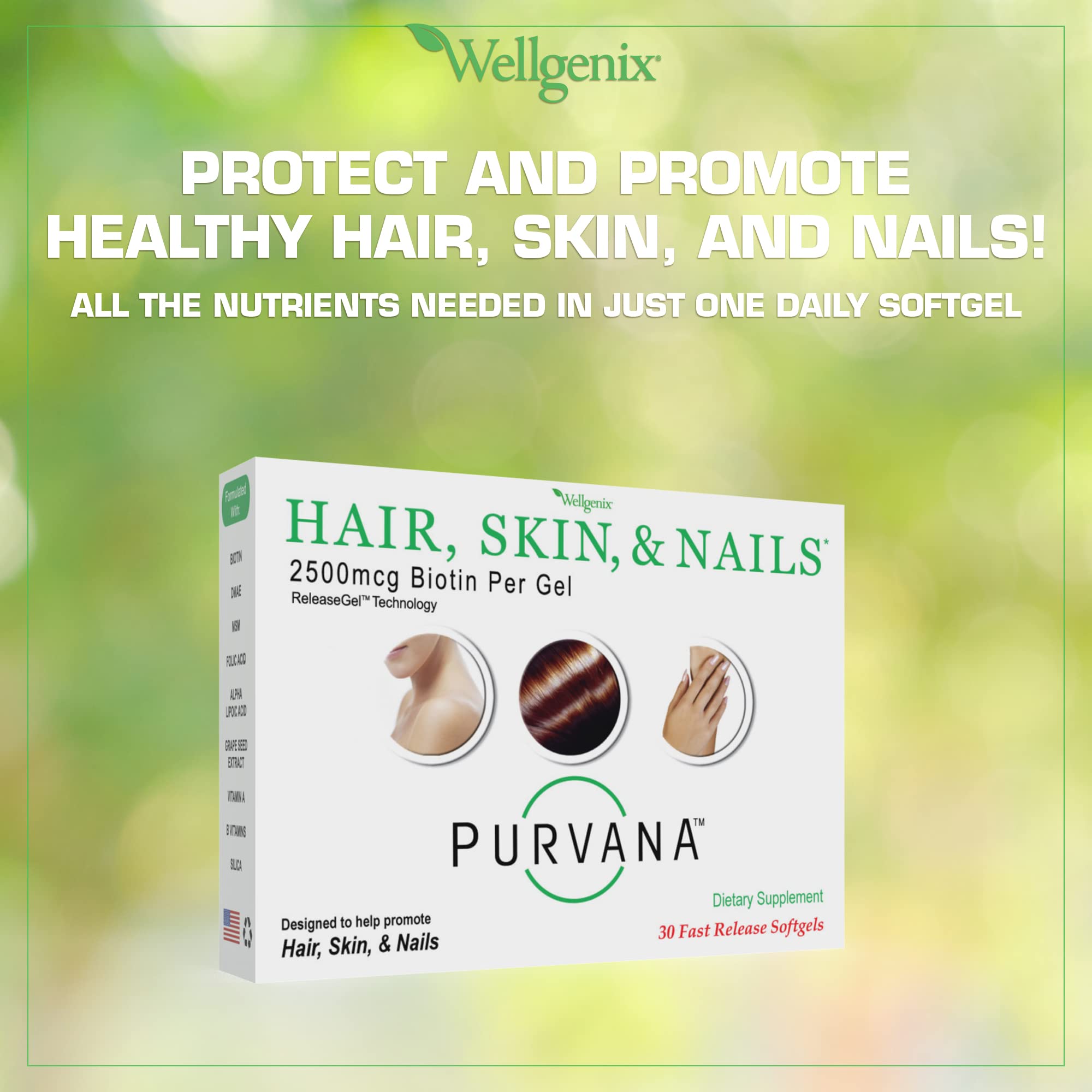 Ongles plus forts avec Purvana de Wellgenix, formulation renforçant structure et éclat.