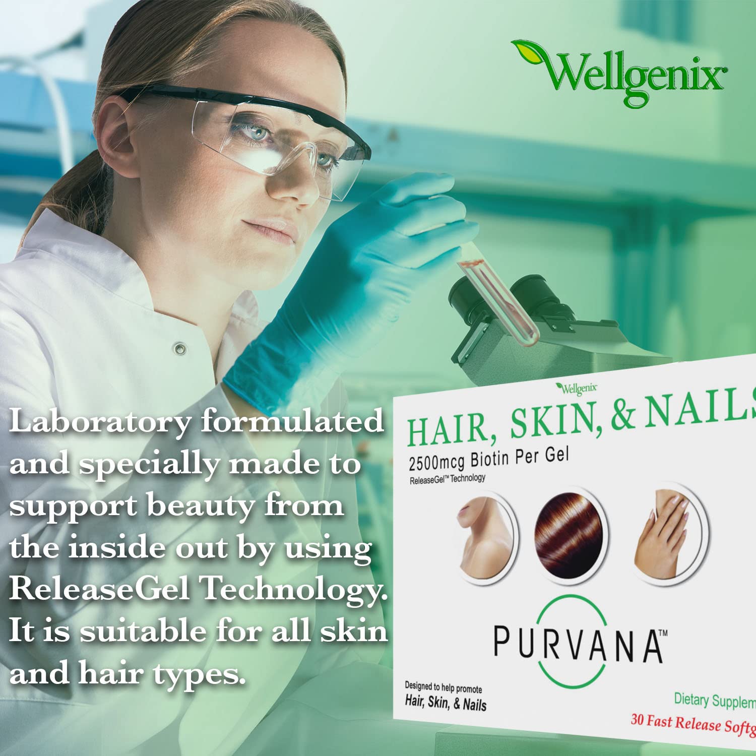 Purvana par Wellgenix pour une peau éclatante et une apparence plus jeune.