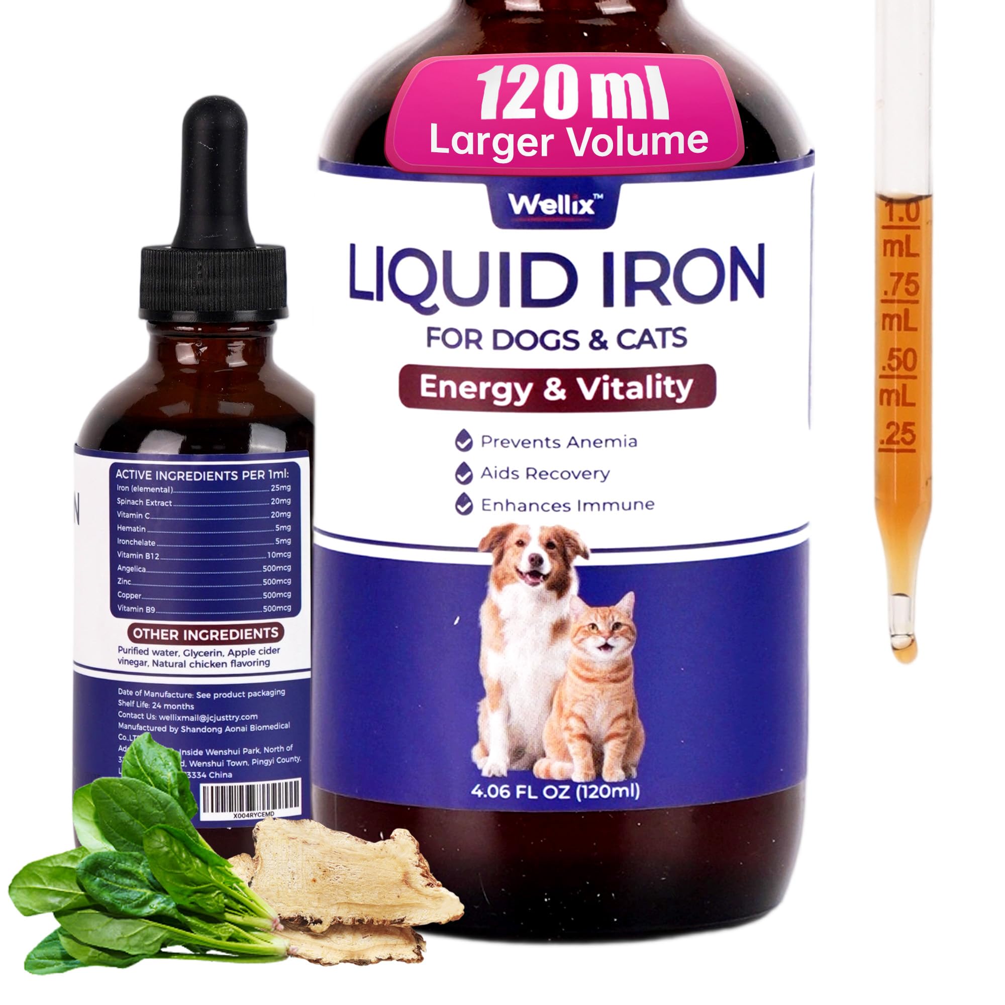 Wellix fer liquide pour chats – bouteille facile à utiliser et soutien possible de l'hémoglobine.