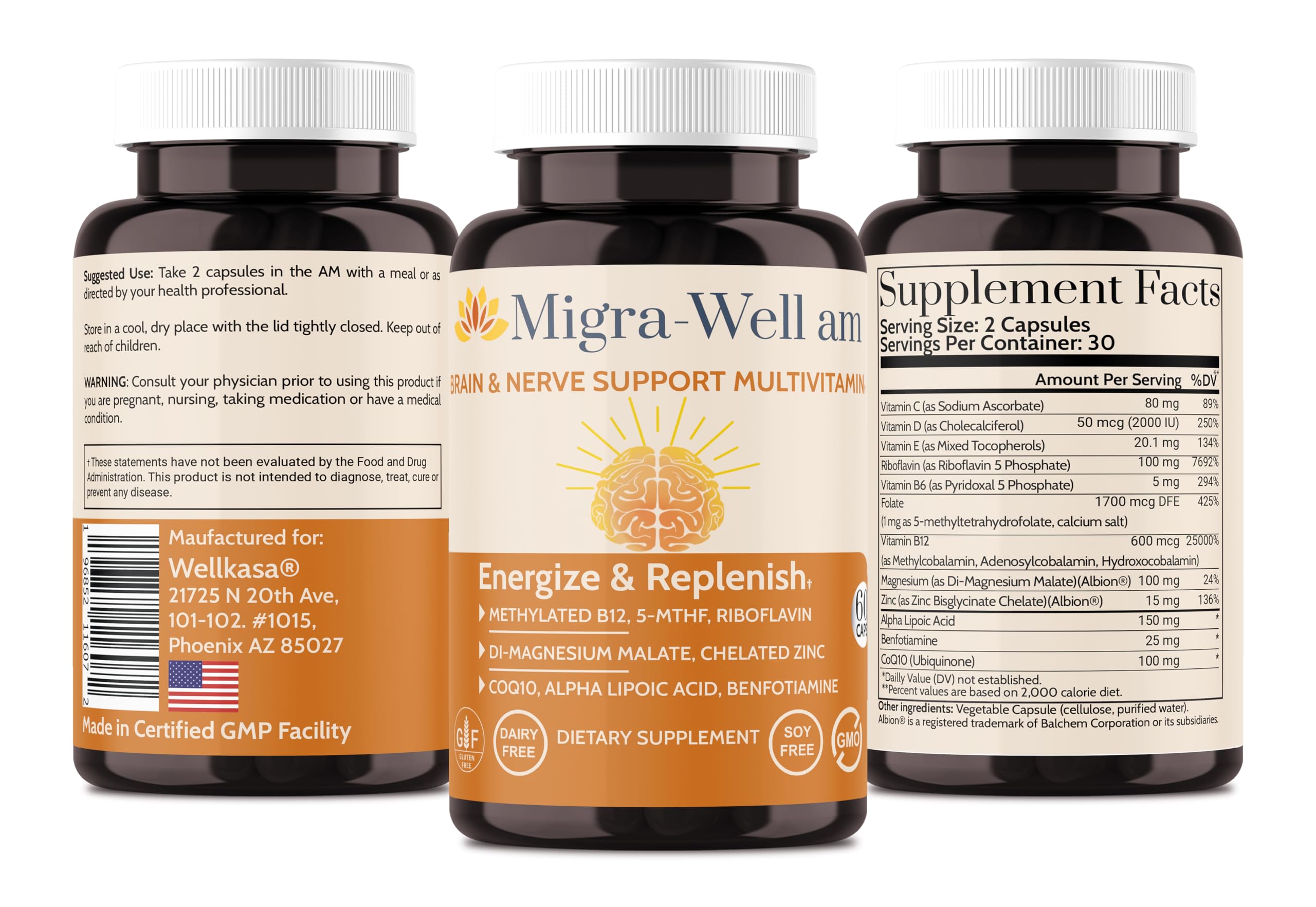 Wellkasa Migra-Well AM - Ingrédients biodisponibles pour énergie et concentration