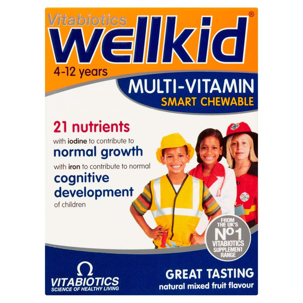 Wellkid comprimés à croquer, emballage visible, apport quotidien en vitamines.