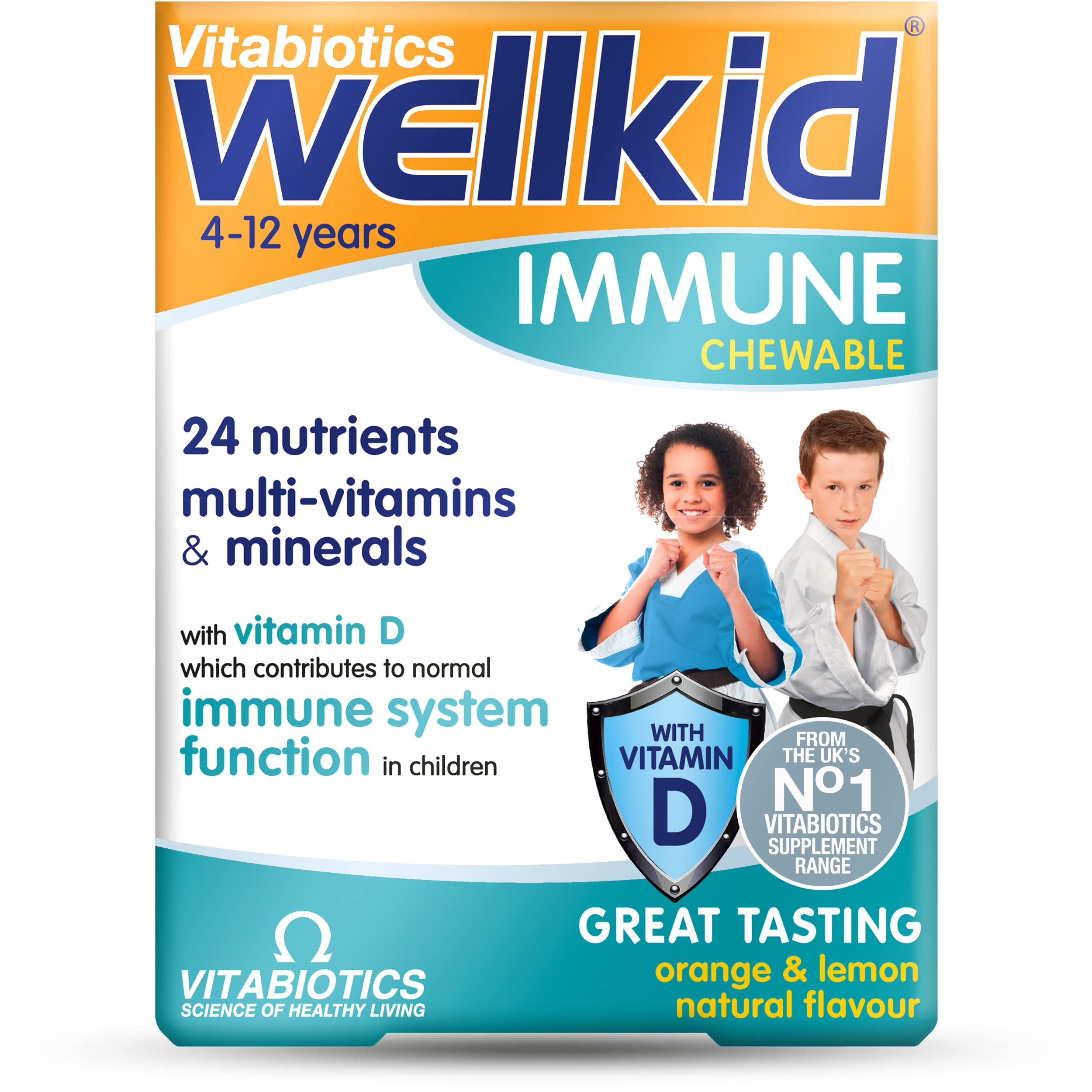 Wellkid Immunité comprimés à mâcher goût orange citron soutient le système immunitaire des enfants