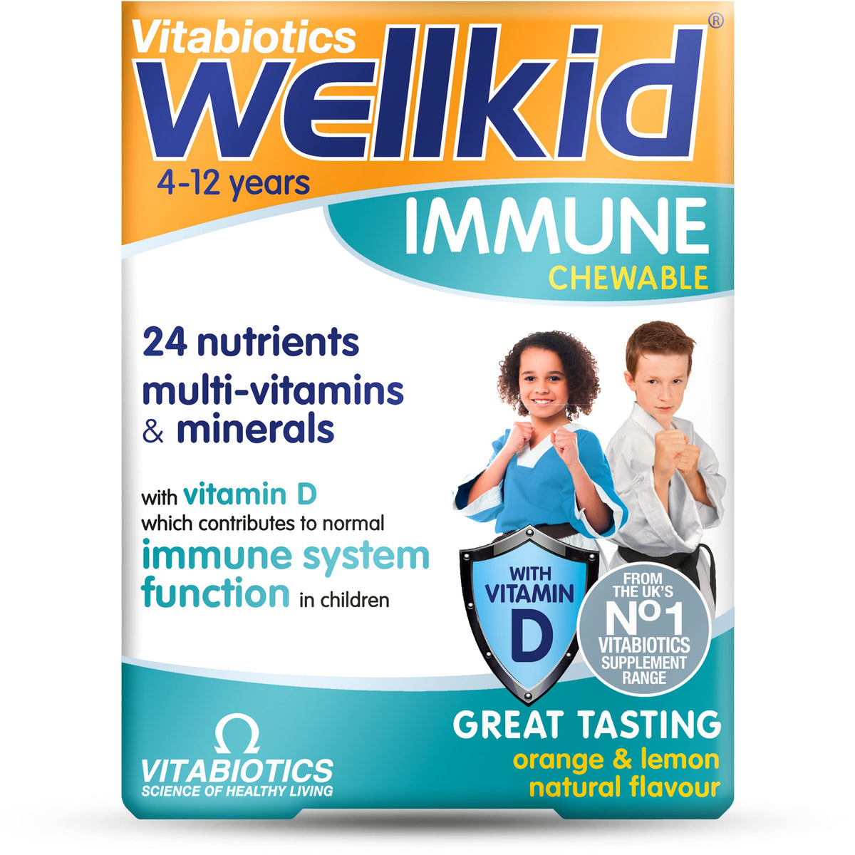Wellkid Immunité comprimés à mâcher goût orange citron soutient le système immunitaire des enfants
