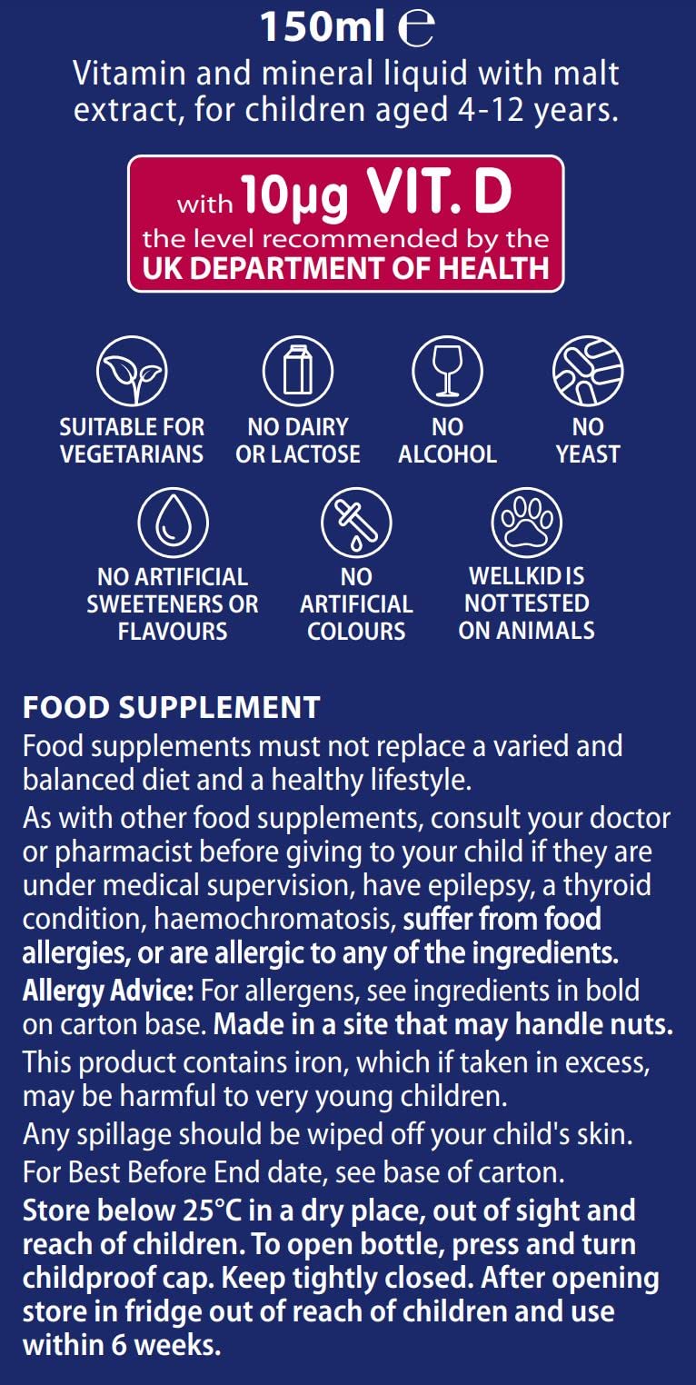 Wellkid Liquide Multi-Vitamines – usage quotidien simple pour les repas des enfants.