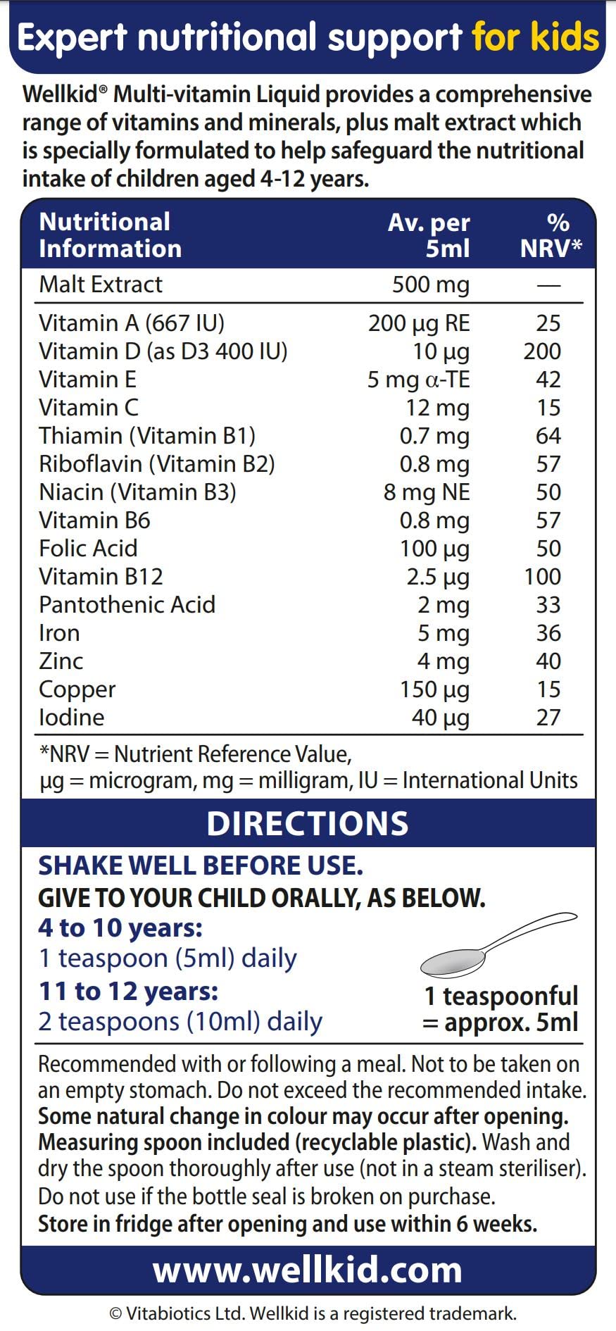 Wellkid Liquide Multi-Vitamines – etiquette claire et sans additifs artificiels.