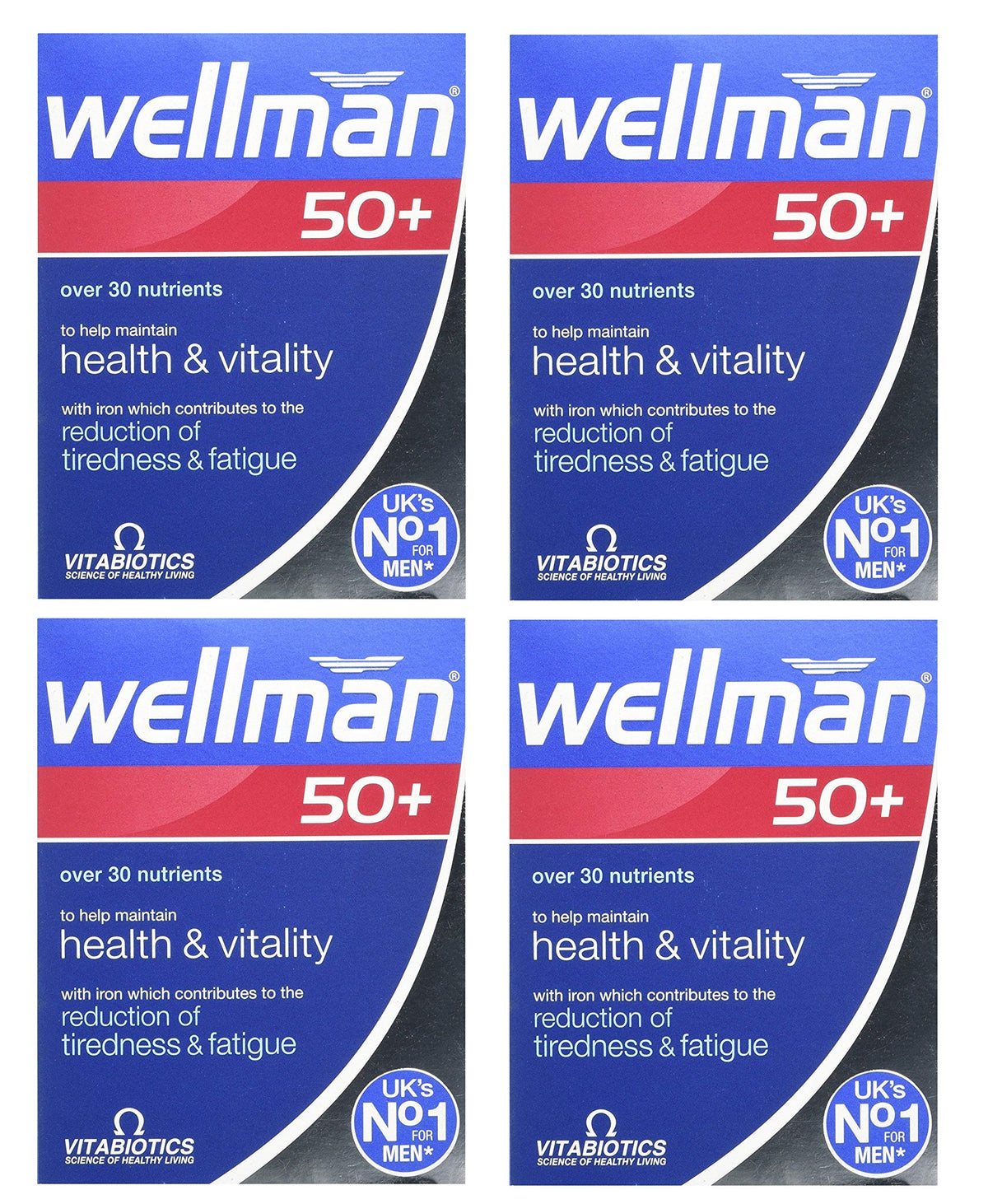 Wellman 50+ boîte 4x50 prête à l'emploi pour soutenir l'énergie quotidienne.