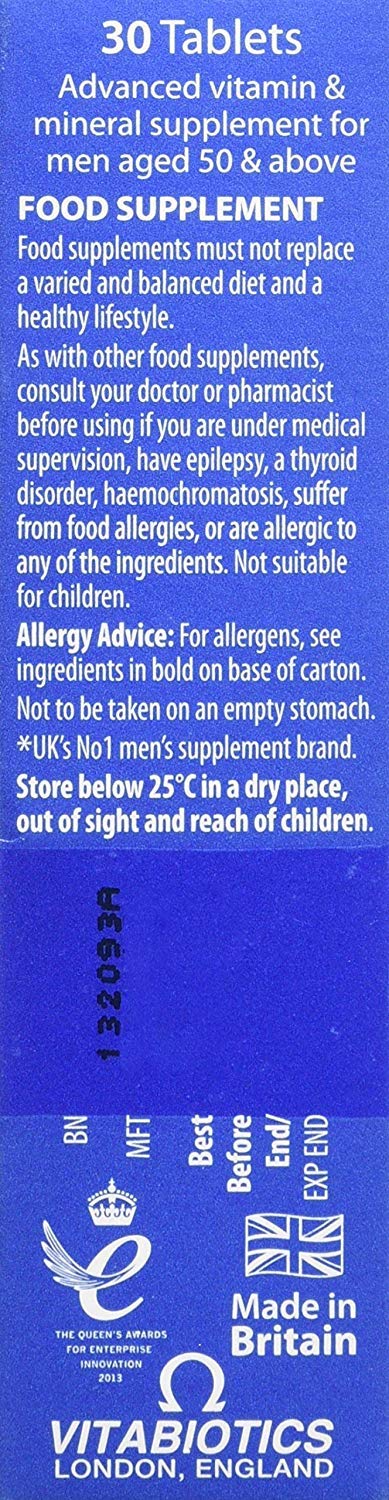 Étiquette Wellman 50+ affichant les micronutriments clés.