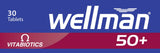 Wellman 50+ – comprimés et étiquette nutritionnelle.
