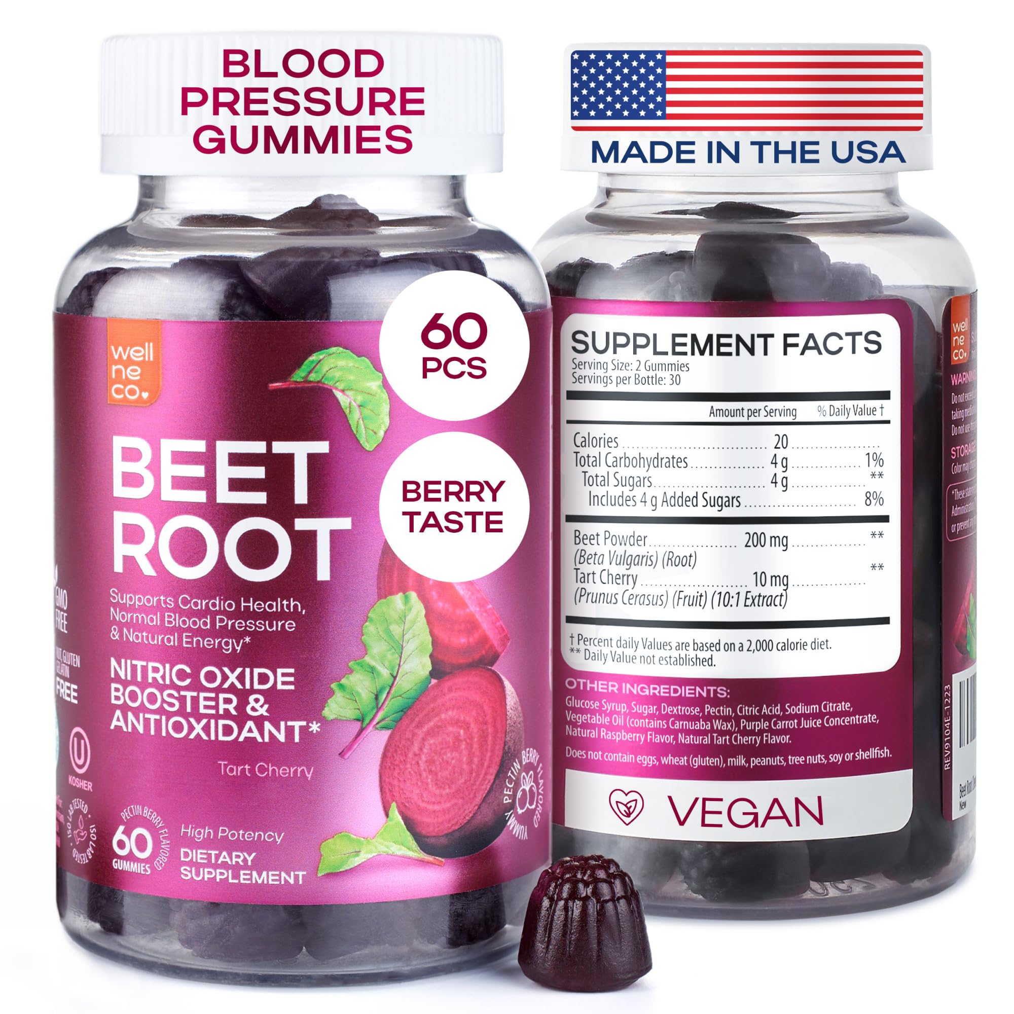 Wellneco Beet Chews : bouteille entière, énergie naturelle et soutien à la circulation.
