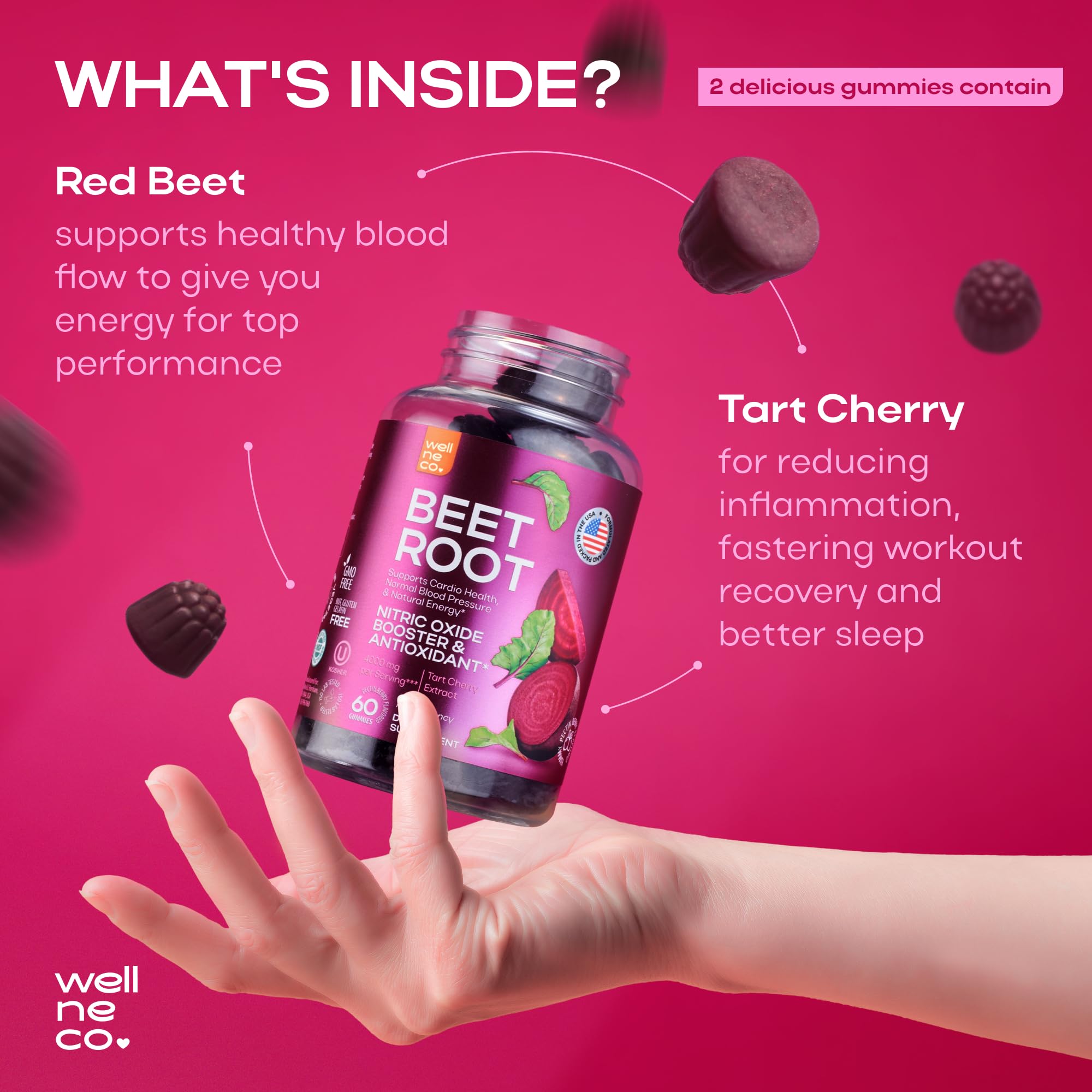 Wellneco Beet Chews : étiquette USA, fabrication locale et contrôle qualité rigoureux.