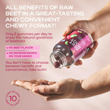 Wellneco Beet Chews : vegan et non-GMO sur l’emballage, sans gluten ni noix.