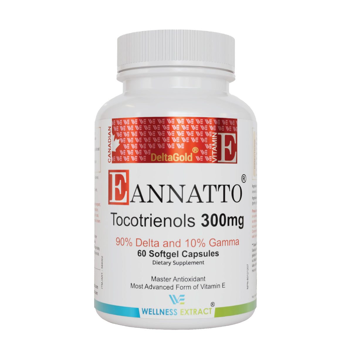 Wellness Extract Eannatto Tocotrienols – bouteille avant, soutien antioxydant potentiel.