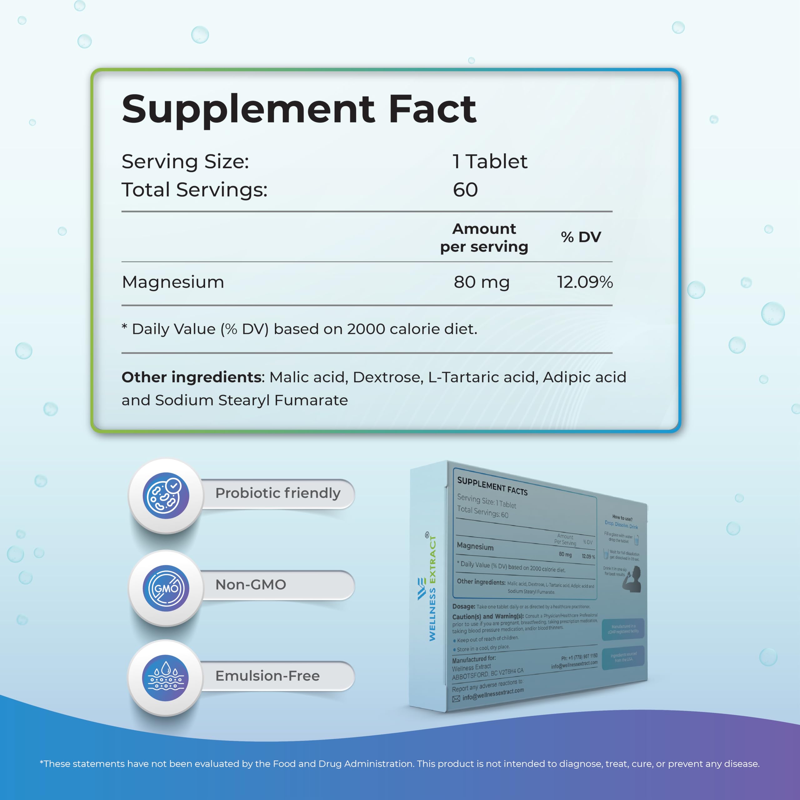 Wellness Extract H2, concentration 8 ppm dans l eau enrichie.