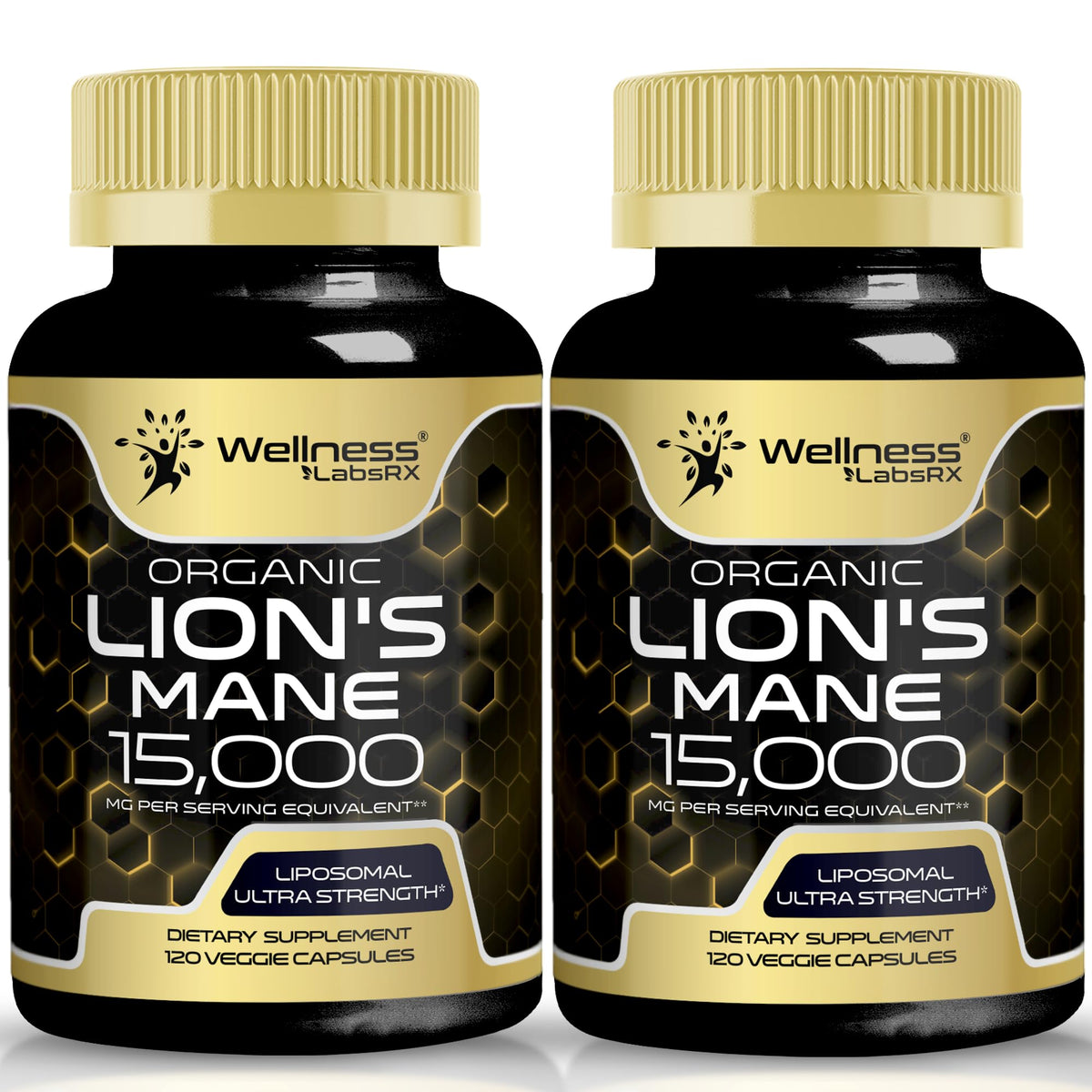 Lions Mane WELLNESS LABSRX en bouteille, soutien potentiel à la concentration et à la mémoire