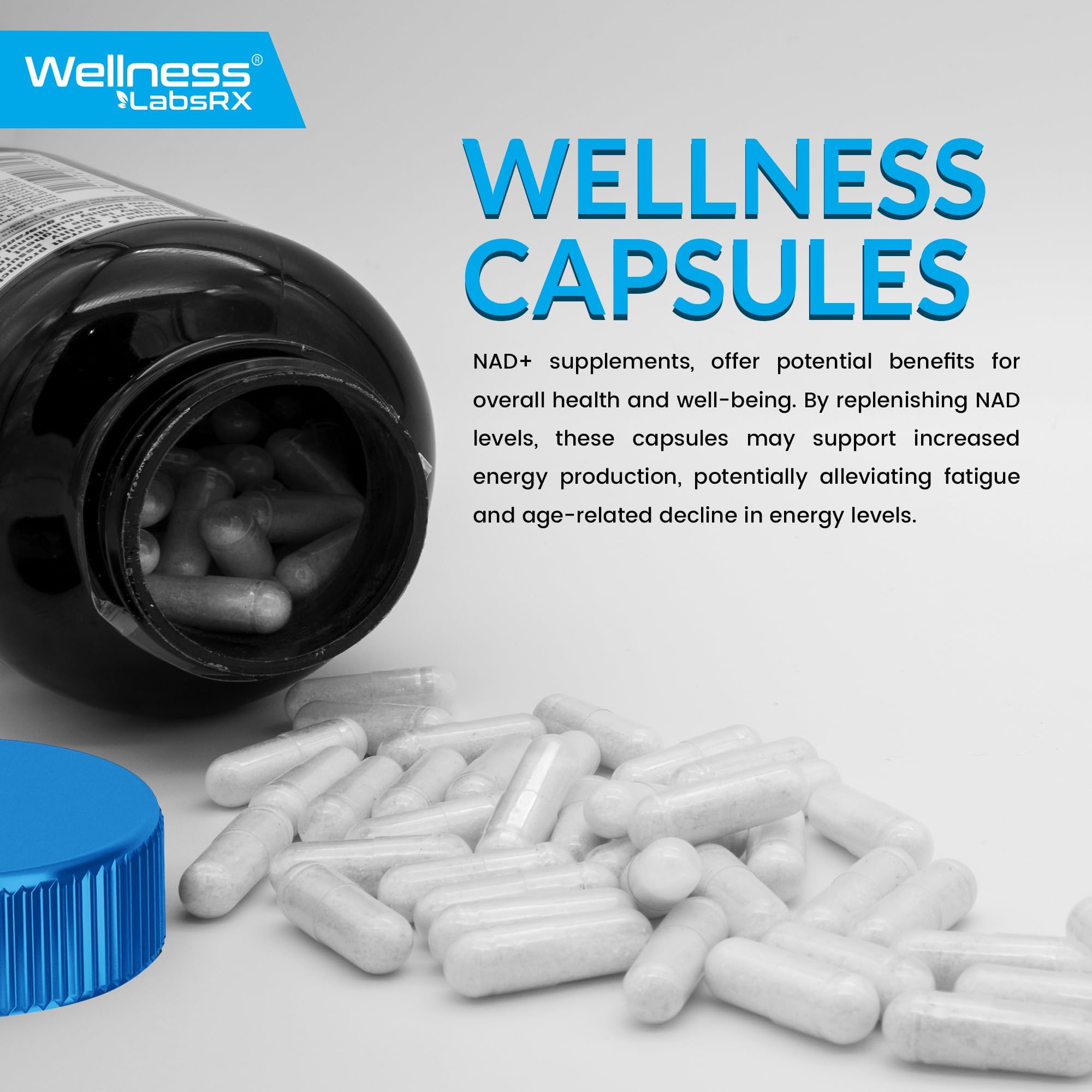 Contenants WELLNESS LABSRX NAD liposomale, pratique et compact pour voyage