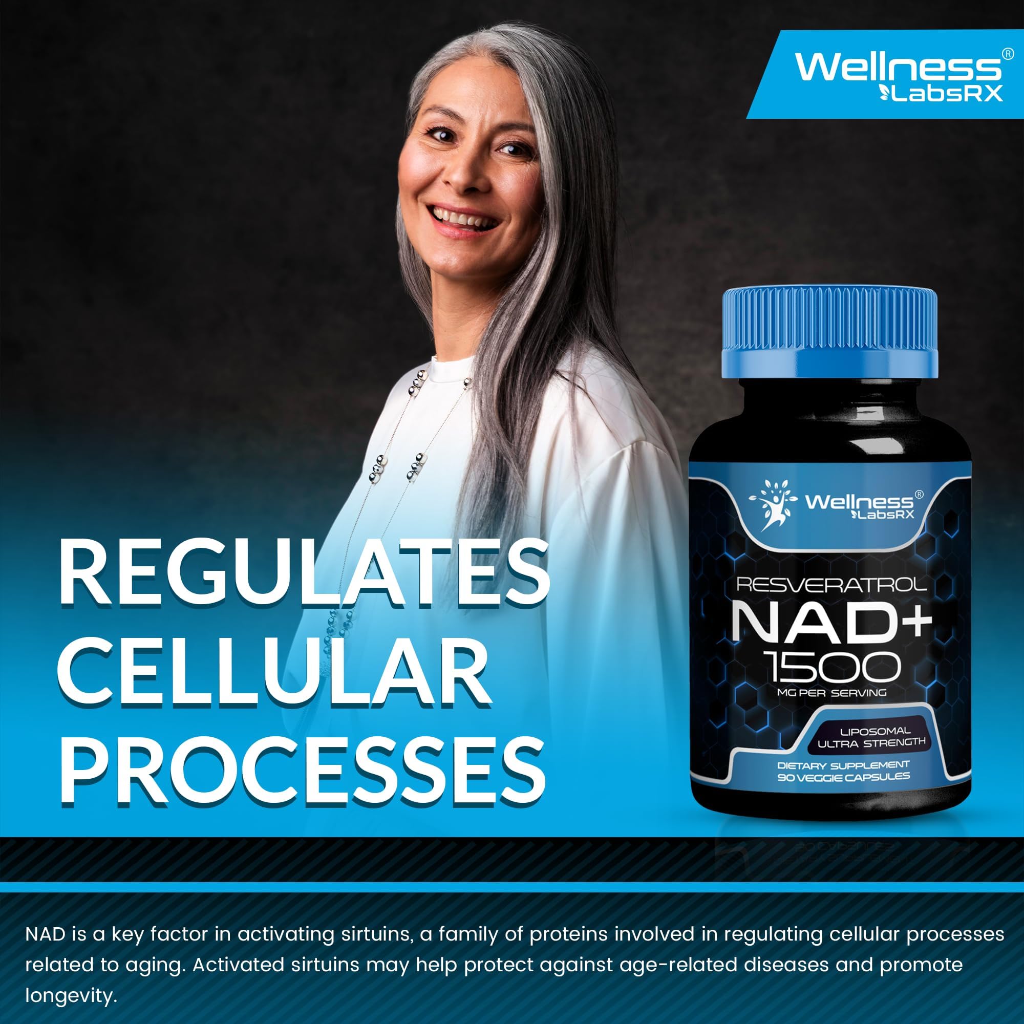 Préparation avec un verre d’eau pour WELLNESS LABSRX NAD liposomale