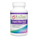Wellness Resources Super Mini-Multi, bouteille de capsules, soutien potentiel à la croissance chez l'enfant.