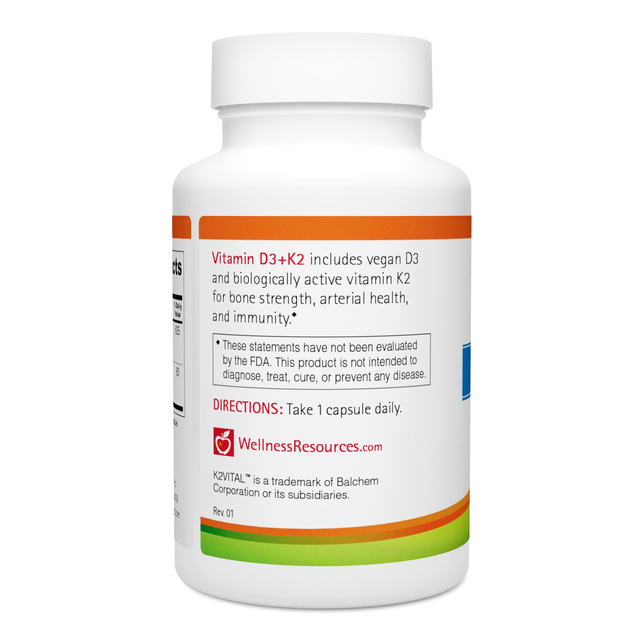 Wellness Resources Vitamine D3 K2 – capsules visibles, formule vegan riche pour le bien-être articulé.