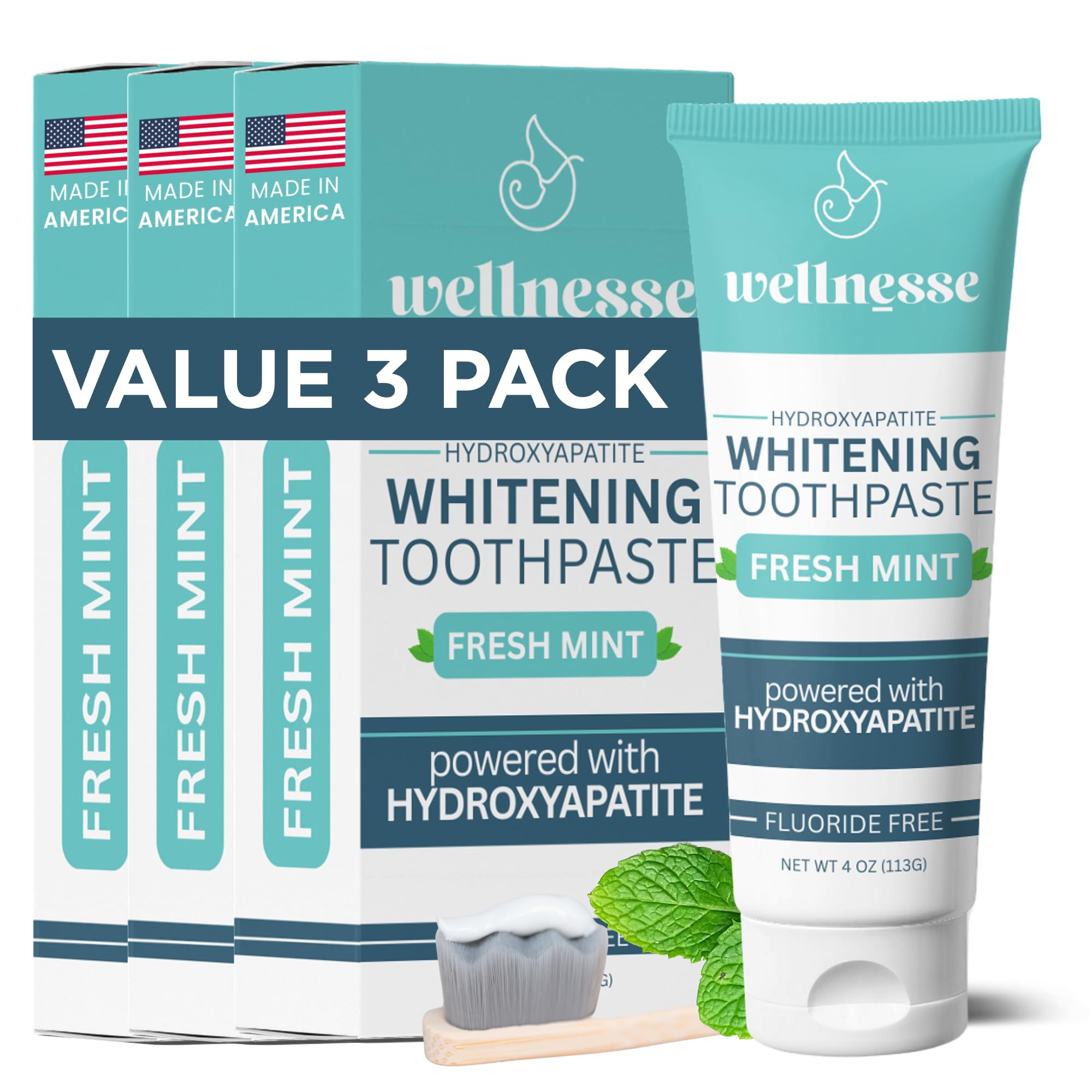 Wellnesse dentifrice hydroxyapatite en tube, blanchiment naturel et renforcement de l'émail.