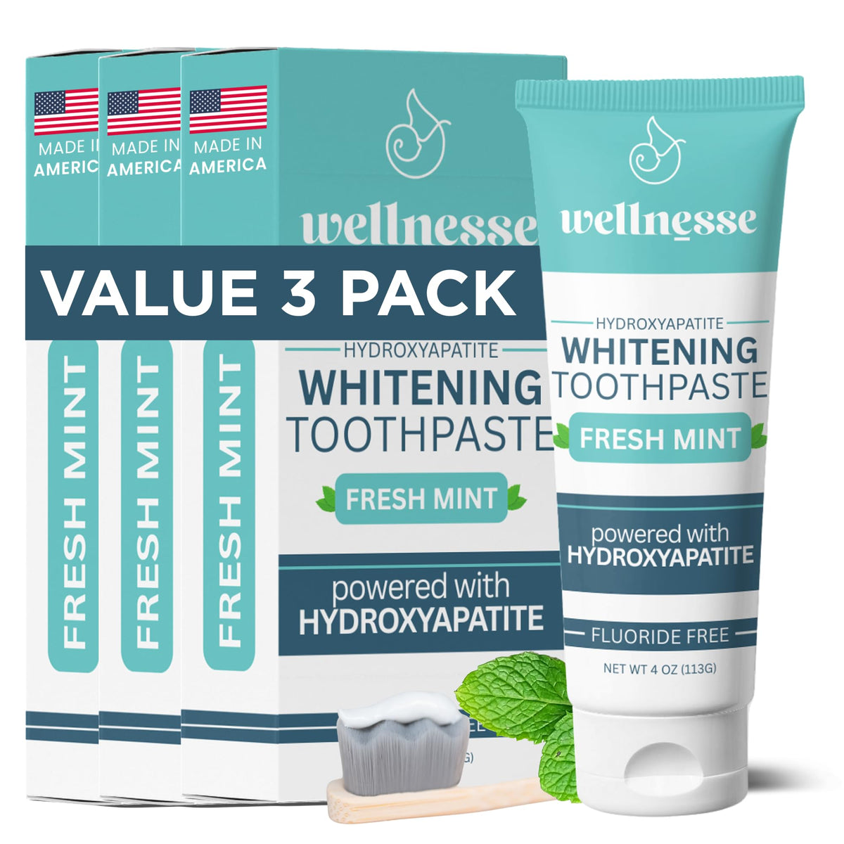 Wellnesse dentifrice hydroxyapatite en tube, blanchiment naturel et renforcement de l'émail.