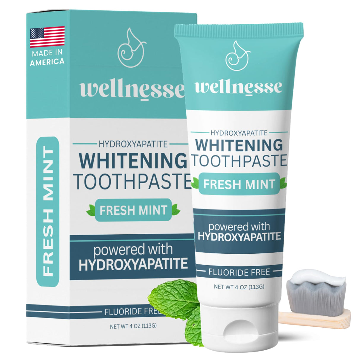 Wellnesse dentifrice hydroxyapatite — Tube, blanchiment naturel doux pour votre sourire.