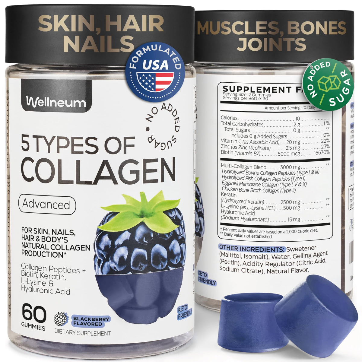 Wellneum® gommes collagène paquet emballage, aperçu du produit et format pratique.
