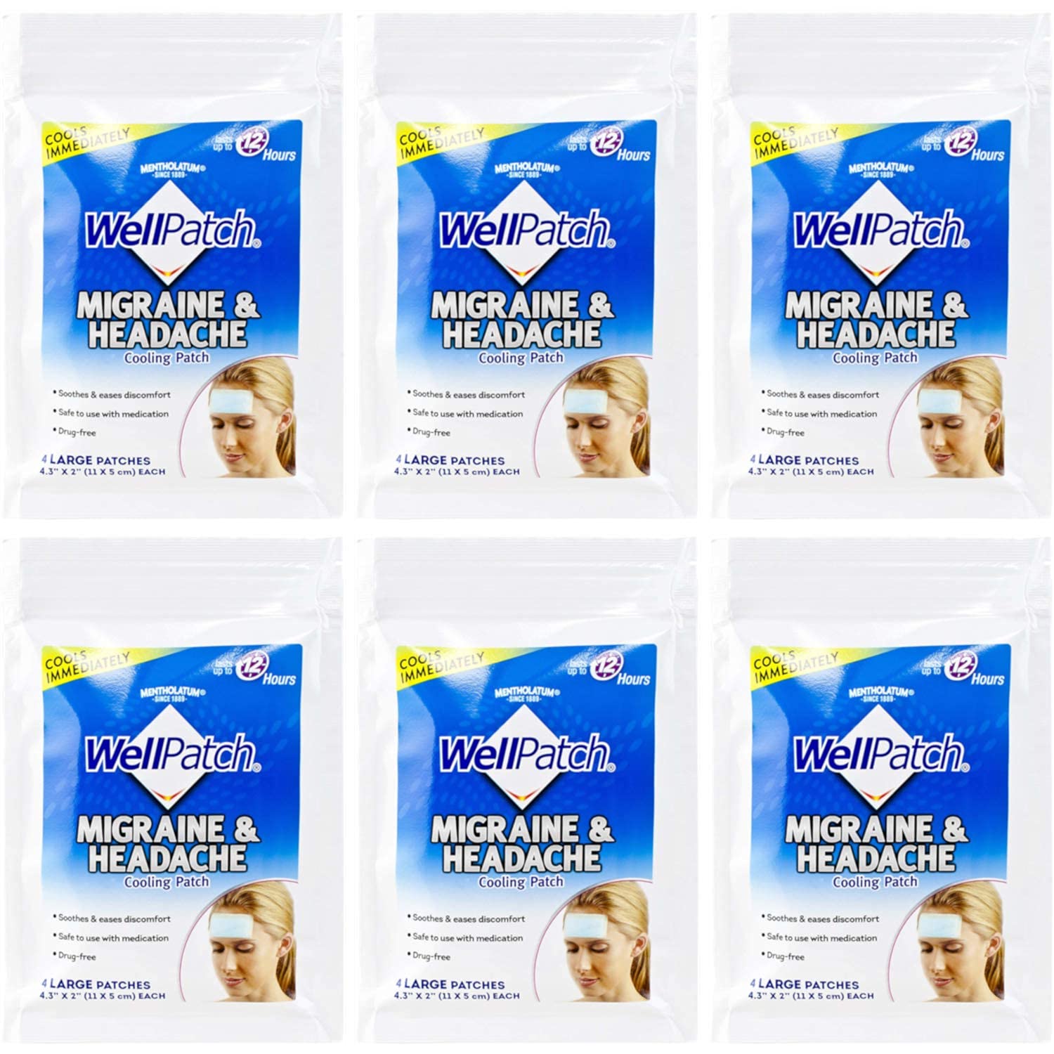WellPatch patchs refroidissants pour le front, soulagement rapide du mal de tête.