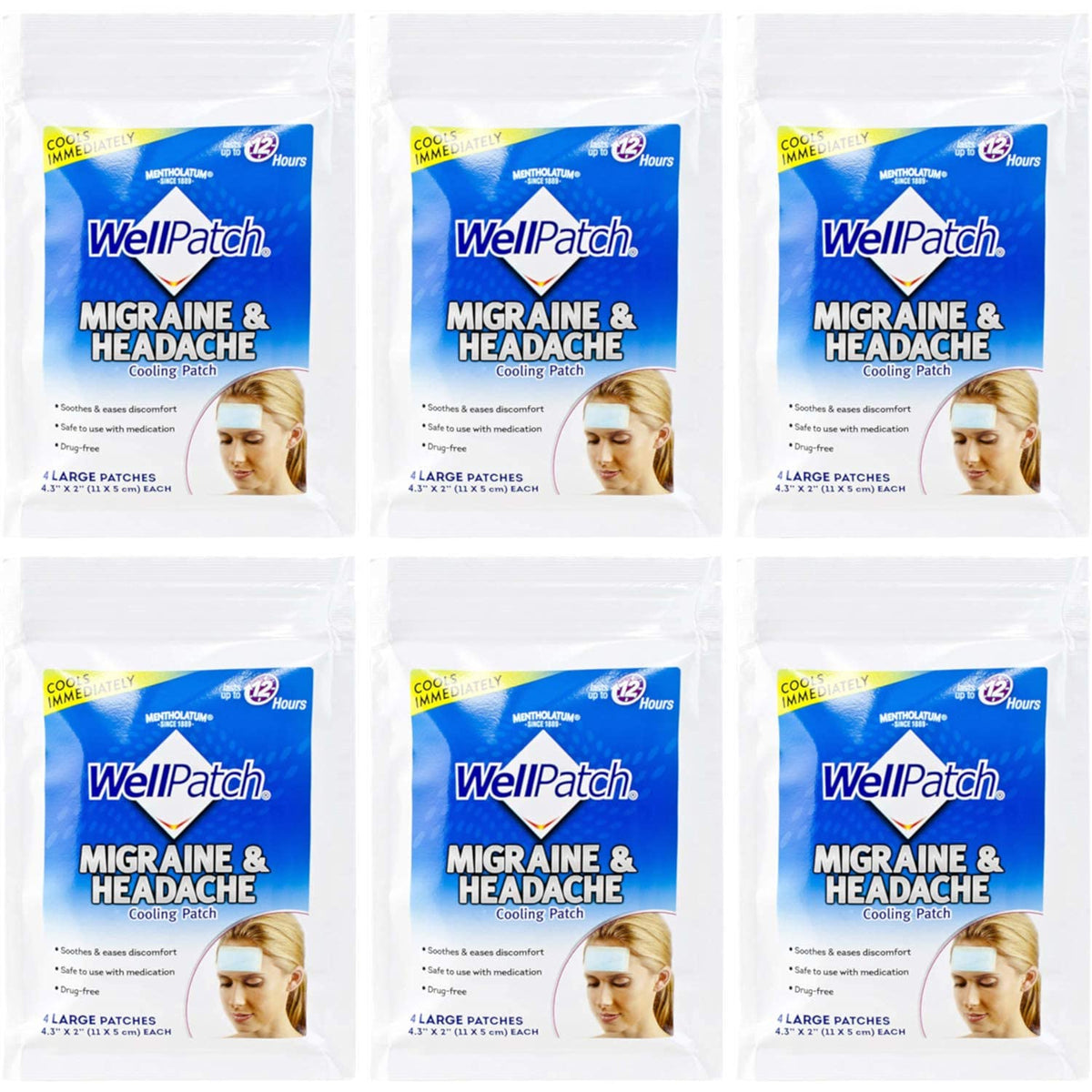 WellPatch patchs refroidissants pour le front, soulagement rapide du mal de tête.
