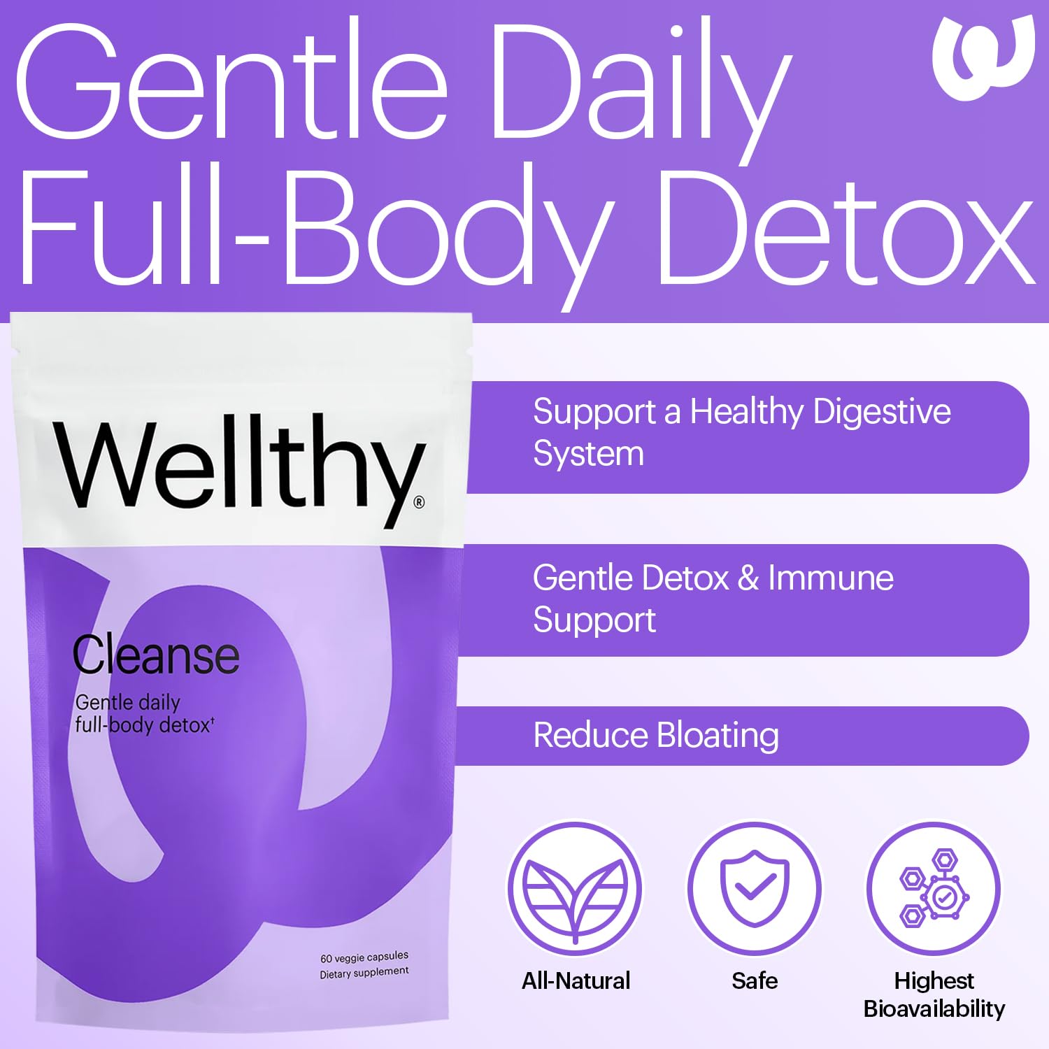 Wellthy Detox: capsules quotidiennes faciles à prendre pour digestion.