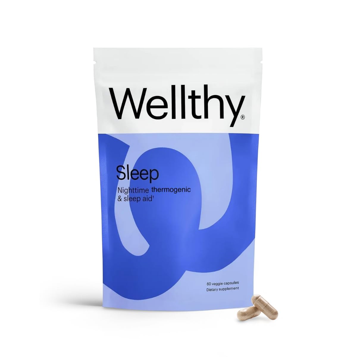 Wellthy Night Time Thermogenic – bouteille de gélules, soutien potentiel au sommeil et à la digestion nocturne.