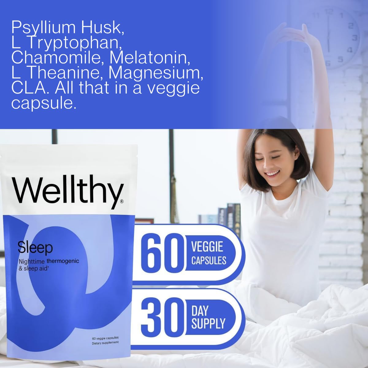Wellthy Night Time Thermogenic – gélules faciles à avaler, soutien à la détente nocturne.