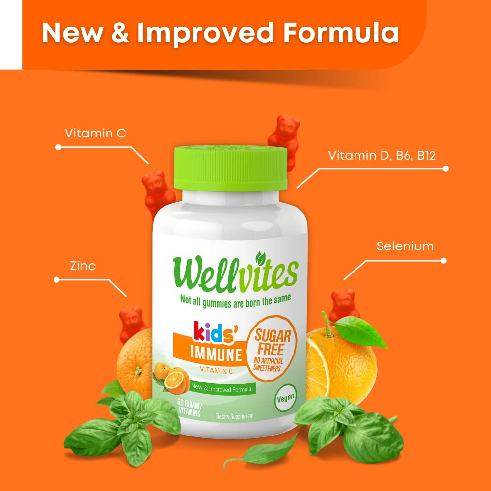 Gommes Wellvites orange vegan sans sucre, saveur naturelle appréciée par les enfants.