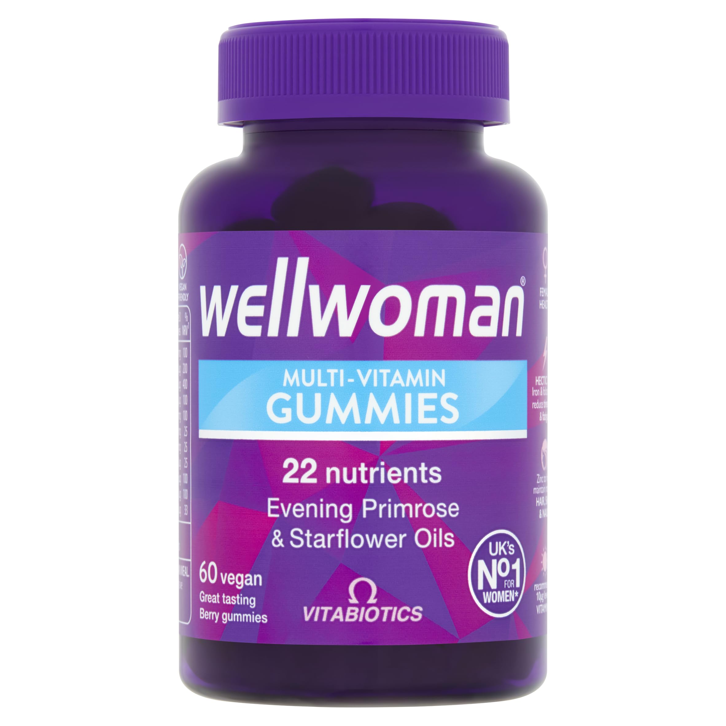 Gummies Wellwoman fruits rouges pour soutenir l'énergie quotidienne et l'immunité féminine.