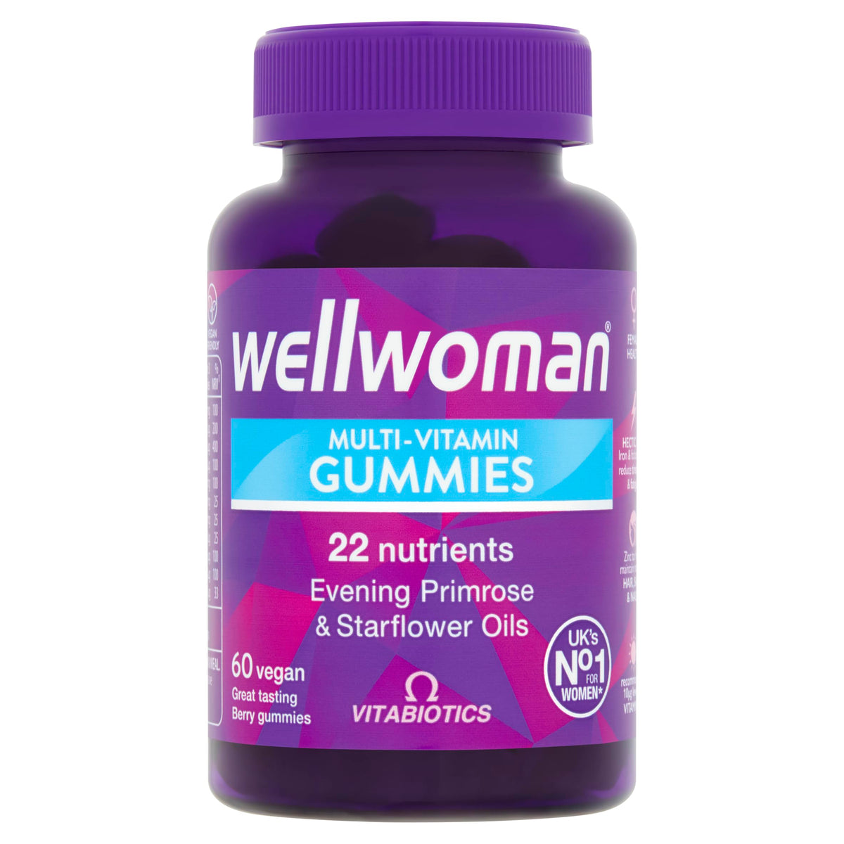 Gummies Wellwoman fruits rouges pour soutenir l'énergie quotidienne et l'immunité féminine.