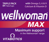 Tablettes calcium et vitamine D Wellwoman Max pour la santé des os.