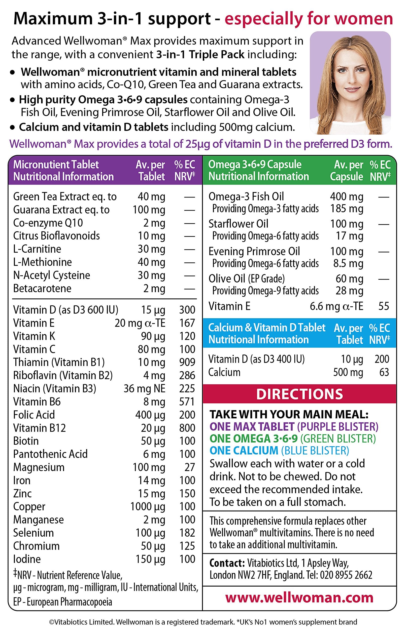 Capsules Omega 3-6-9 Wellwoman Max, DHA et EPA pour le bien-être quotidien.