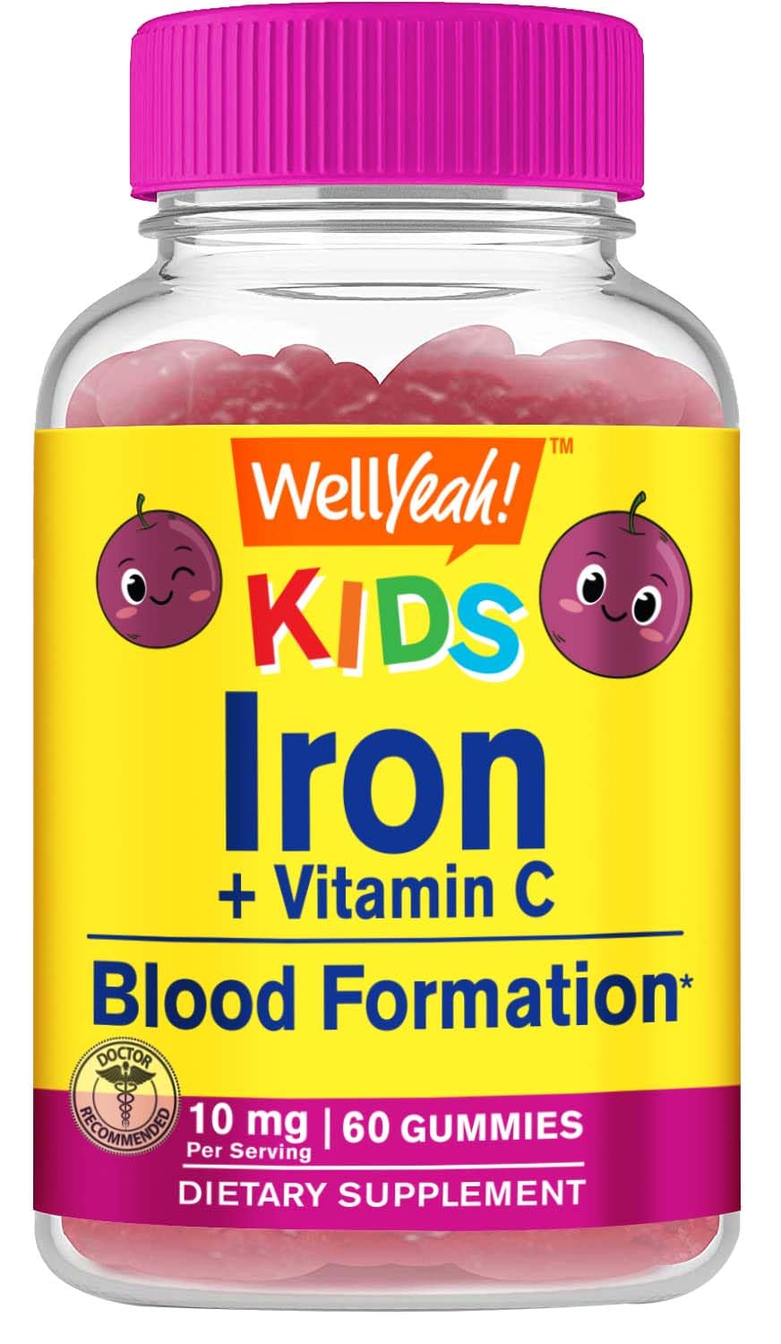 WellYeah gommes au fer pour enfants – flacon coloré, énergie et immunité potentielles.