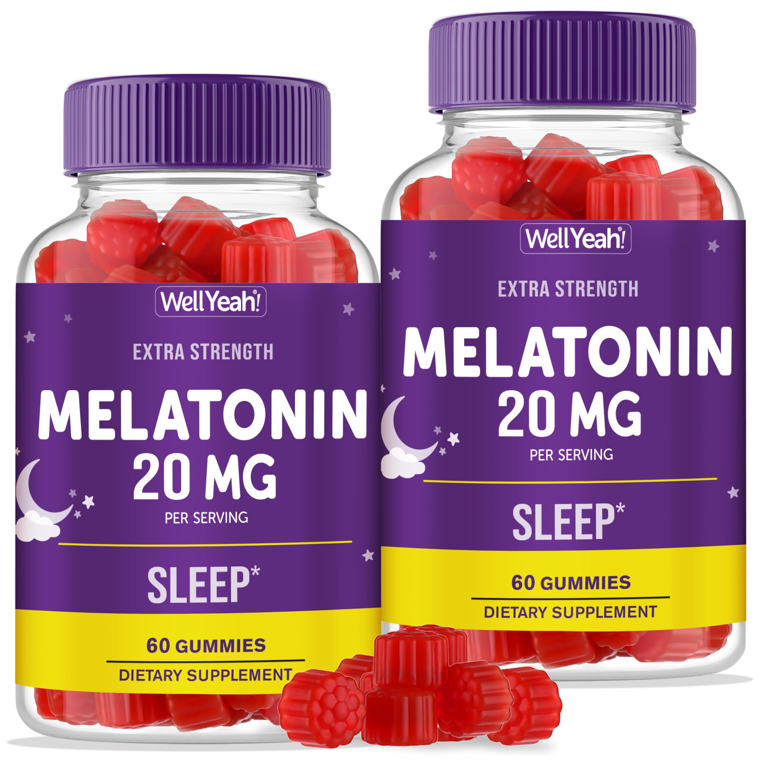 WellYeah mélatonine gommes: bouteille 2-paquets, idéal pour une routine nocturne pratique.