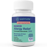 WelMATE Allergy Relief emballage boîte 100 comprimés pratique pour usage quotidien