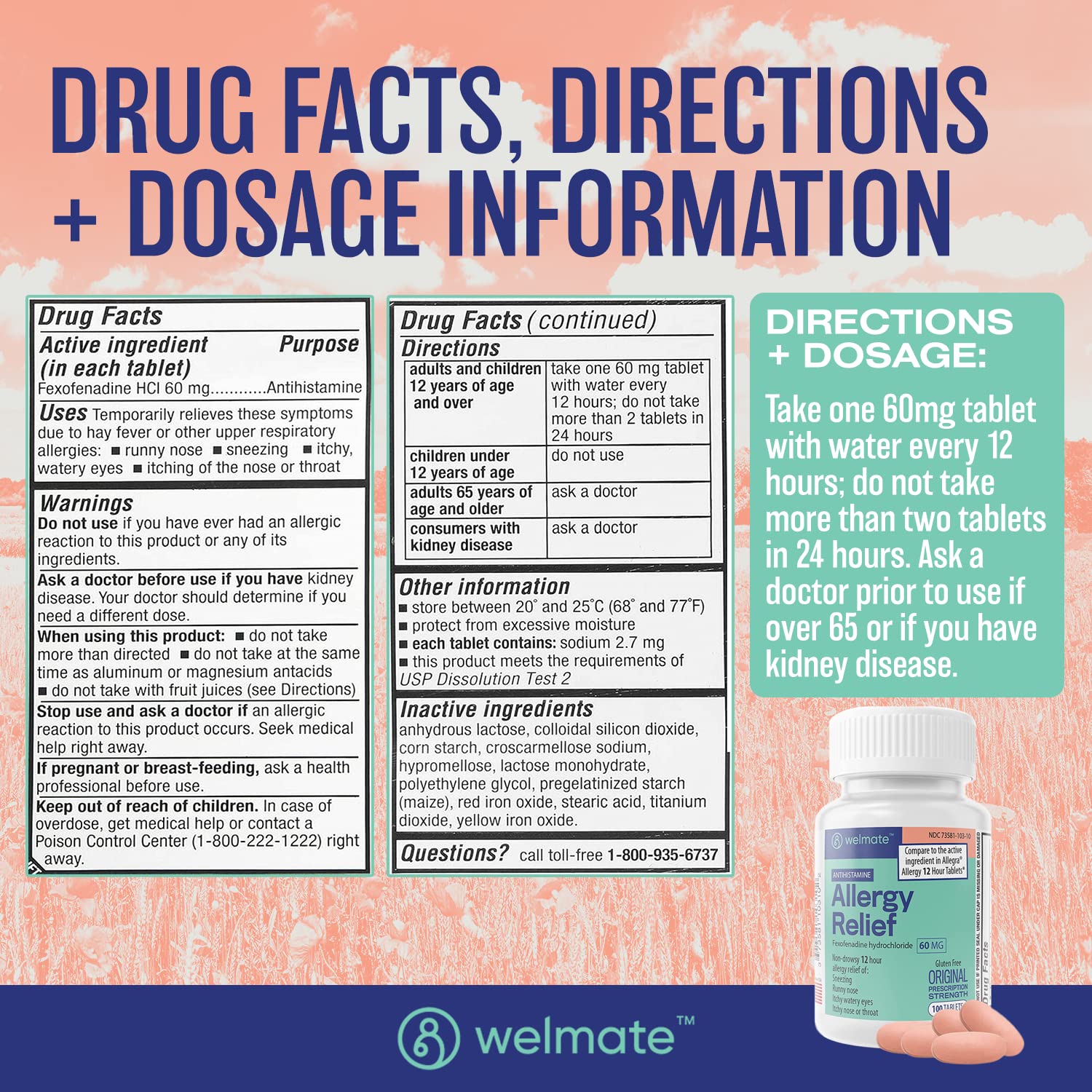 WELMATE antihistaminique sans somnolence, activité diurne facilitée.