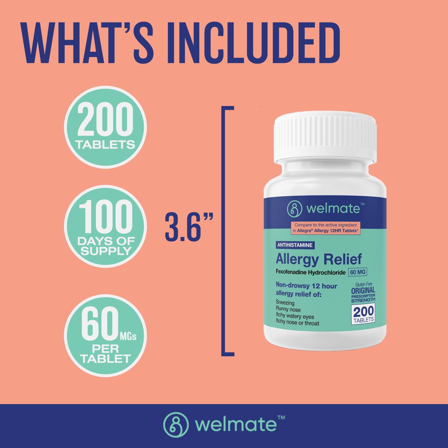 WELMATE bouteille-allergie-fexofenadine: usage facile à domicile contre pollens.