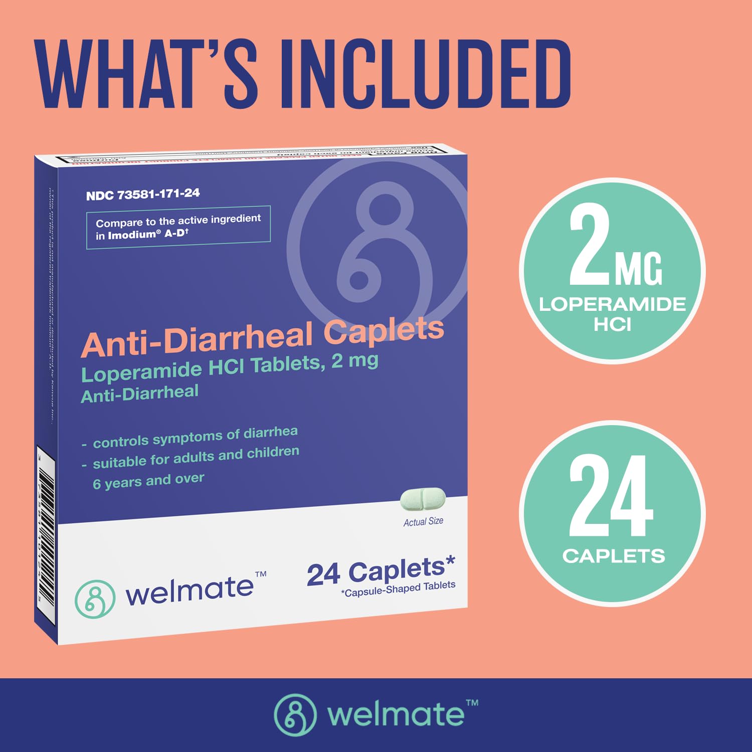 Welmate caplets utilisation rapide – étiquette claire guidant la prise adaptée.