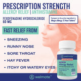 WELMATE Fexofenadine 60 mg: comprimés faciles à prendre, 12 heures de protection.