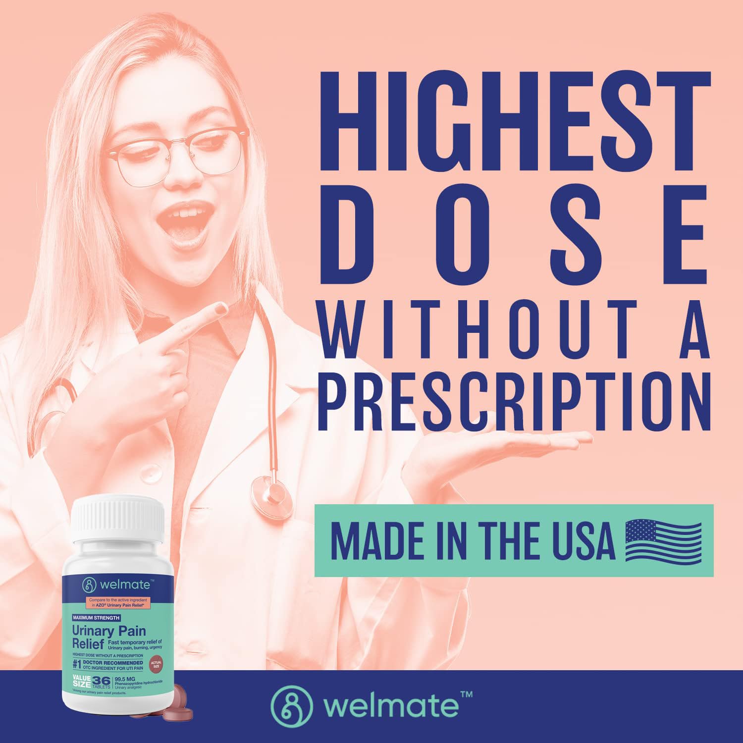WelMate emballage clair, accès facile à une solution en vente libre.