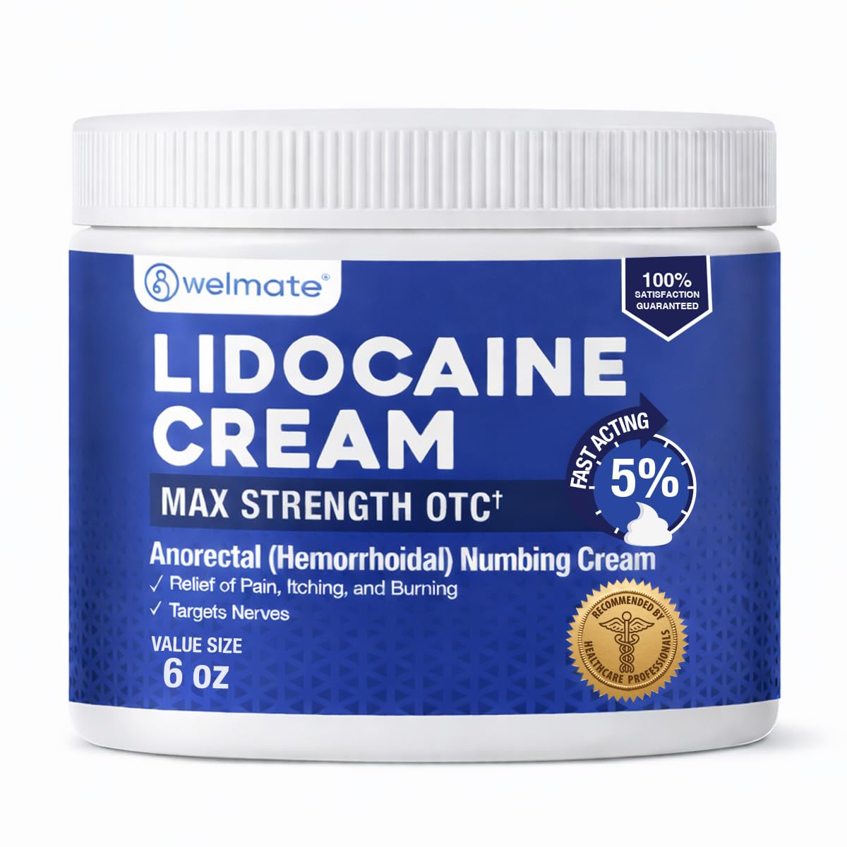 Welmate crème lidocaïne 5% pour hémorroïdes, pot de 170 g.