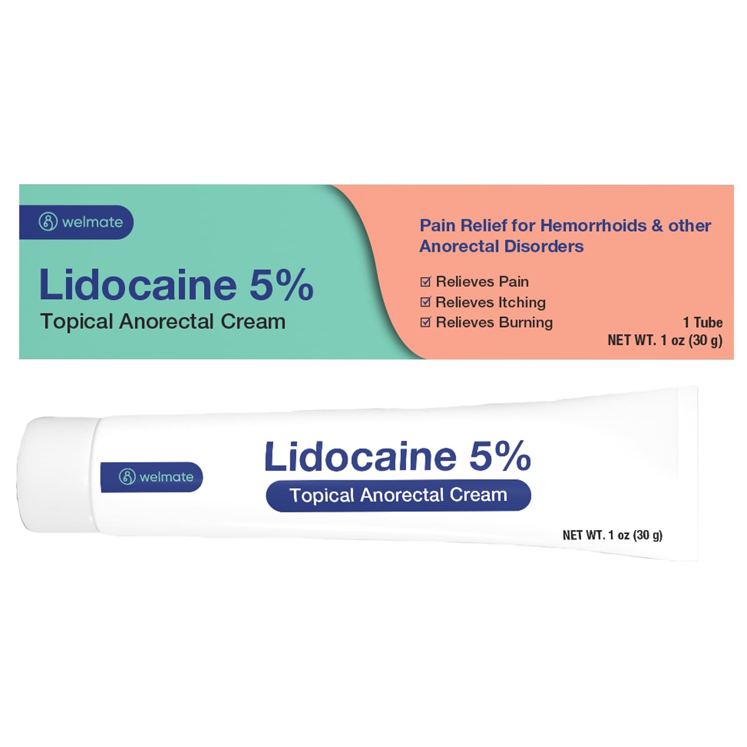 Crème WELMATE lidocaïne 5% pour hémorroïdes, application externe apaisante.