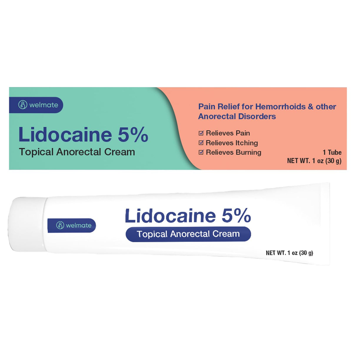 Crème WELMATE lidocaïne 5% pour hémorroïdes, application externe apaisante.