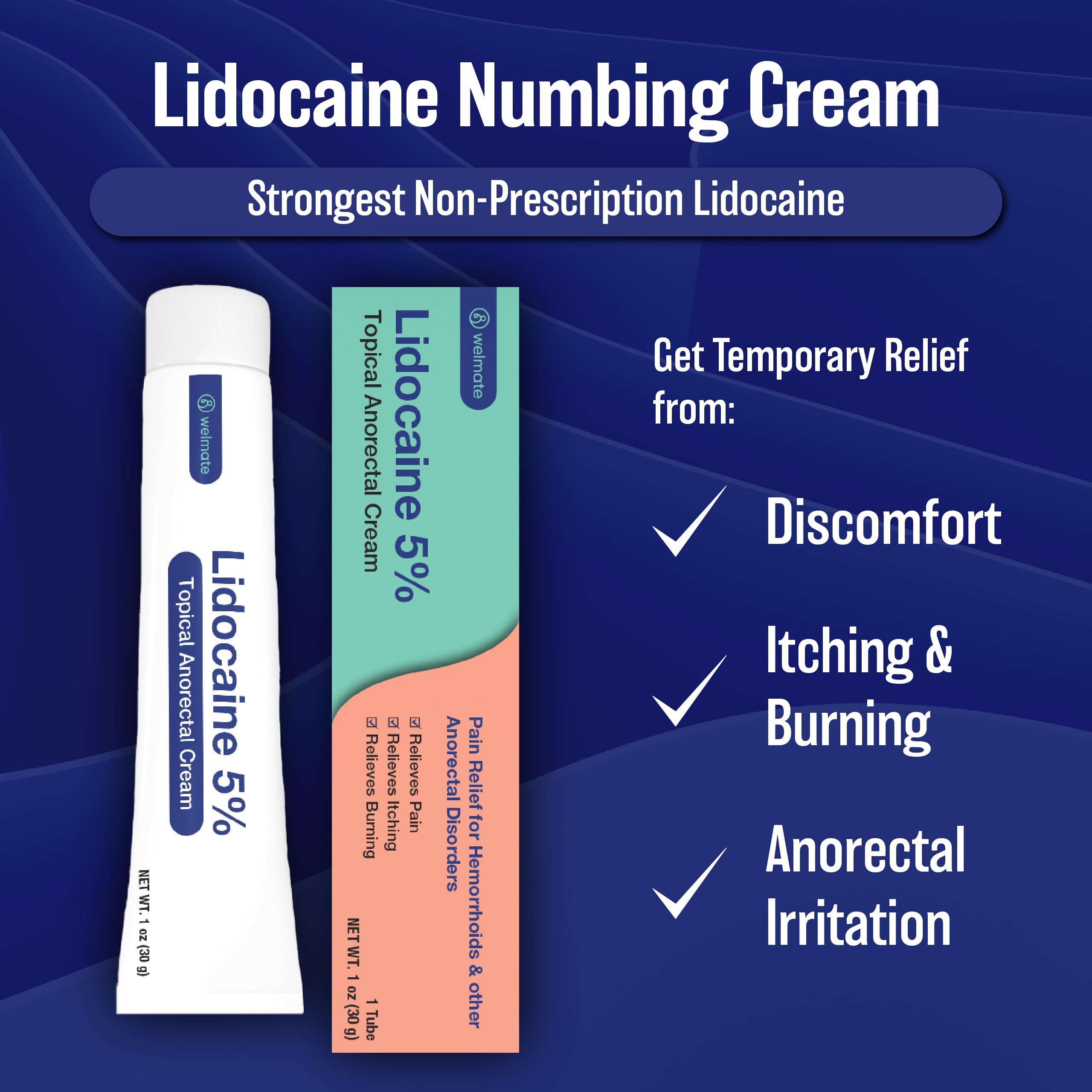 Soulagement rapide grâce à WELMATE lidocaïne 5% pour usage externe.
